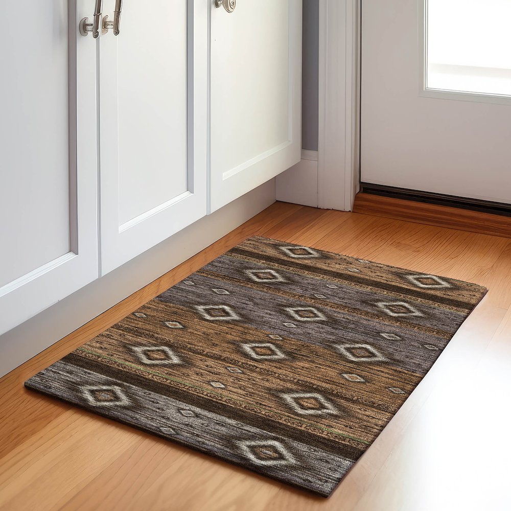 Machine Washable Indoor/Outdoor Chantille Chocolate 1'8" x 2'6" Rug. Picture 5