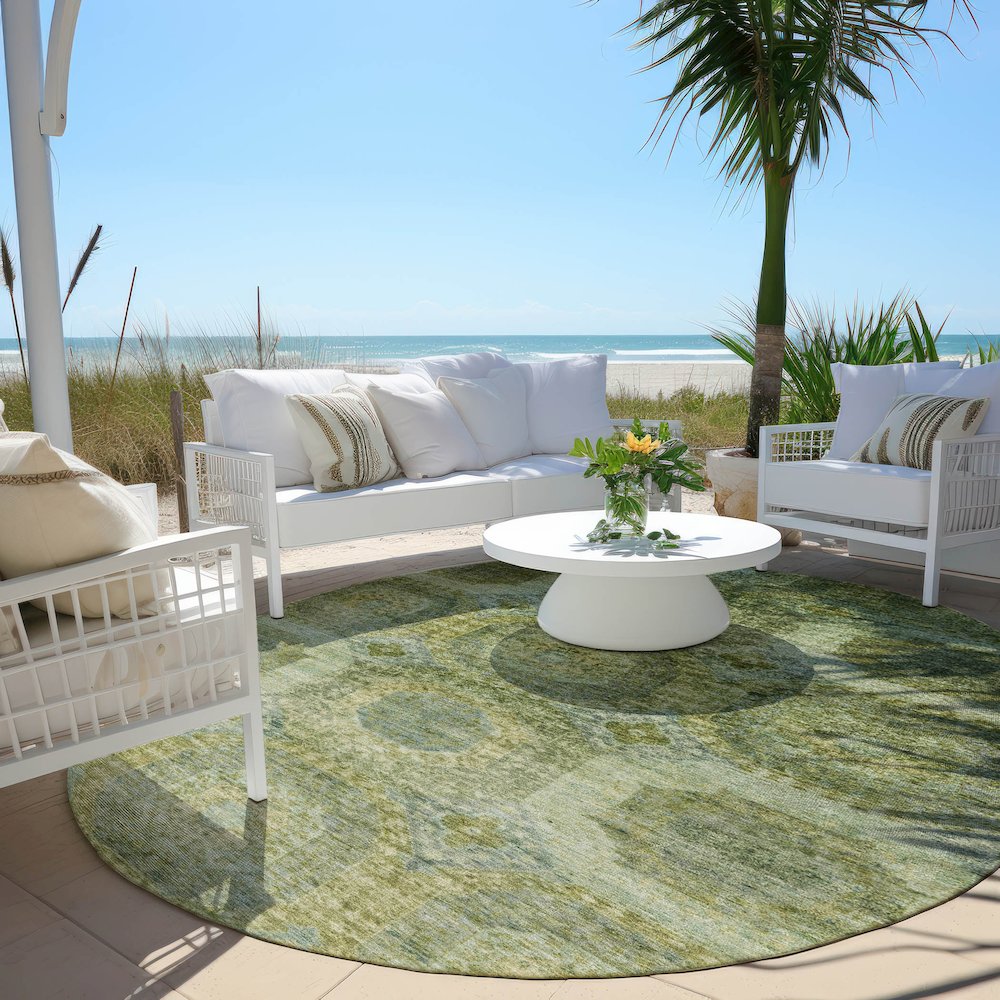 Machine Washable Indoor/Outdoor Chantille Aloe 8' x 8' Round Rug. Picture 6