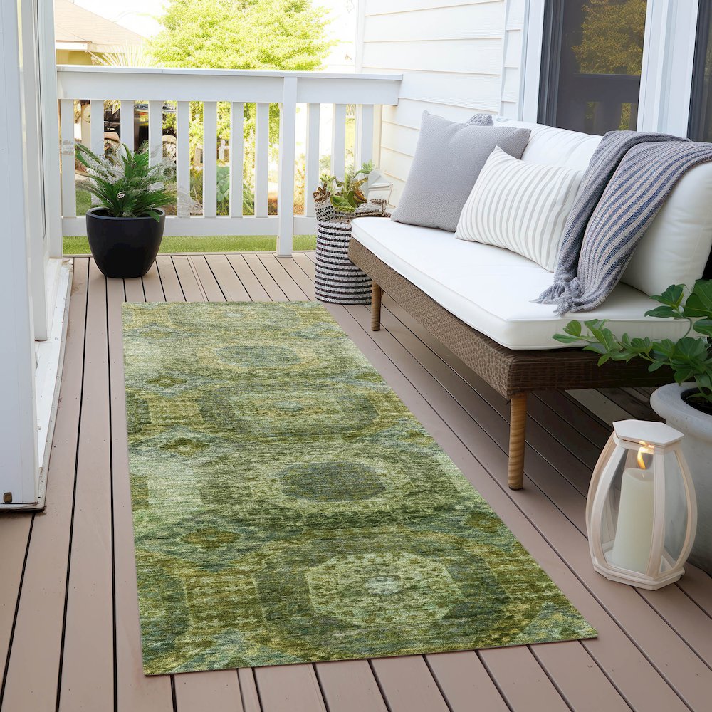 Machine Washable Indoor/Outdoor Chantille Aloe 2'3" x 7'6" Runner Rug. Picture 6