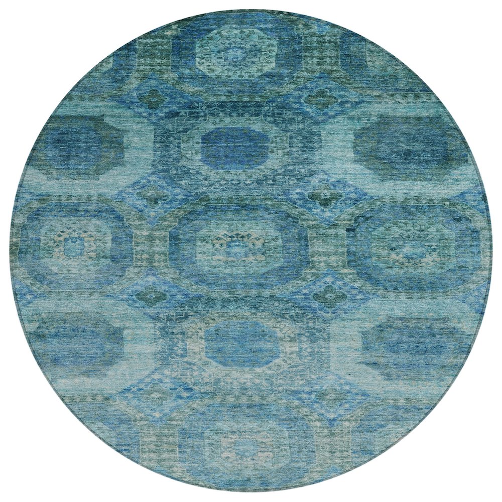Machine Washable Indoor/Outdoor Chantille Blue 8' x 8' Round Rug. Picture 1