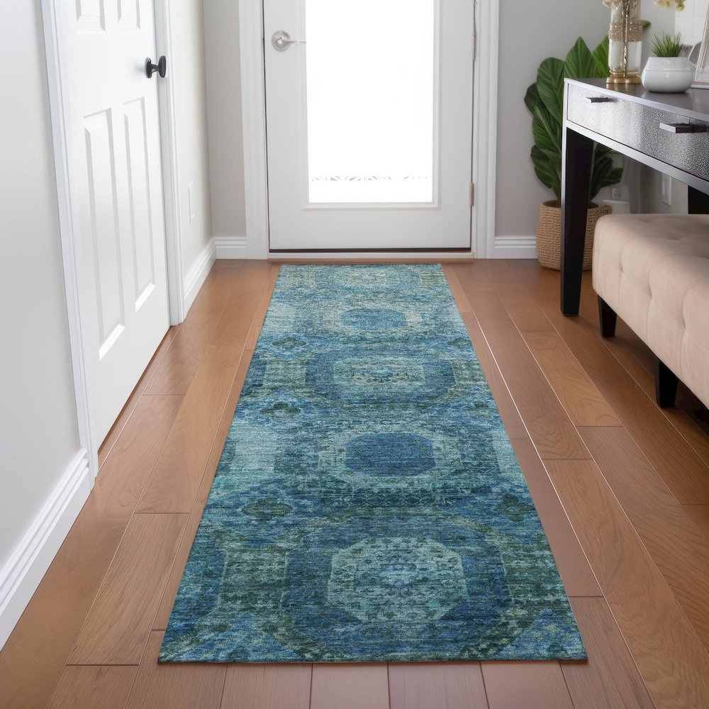 Machine Washable Indoor/Outdoor Chantille Blue 2'3" x 7'6" Runner Rug. Picture 5