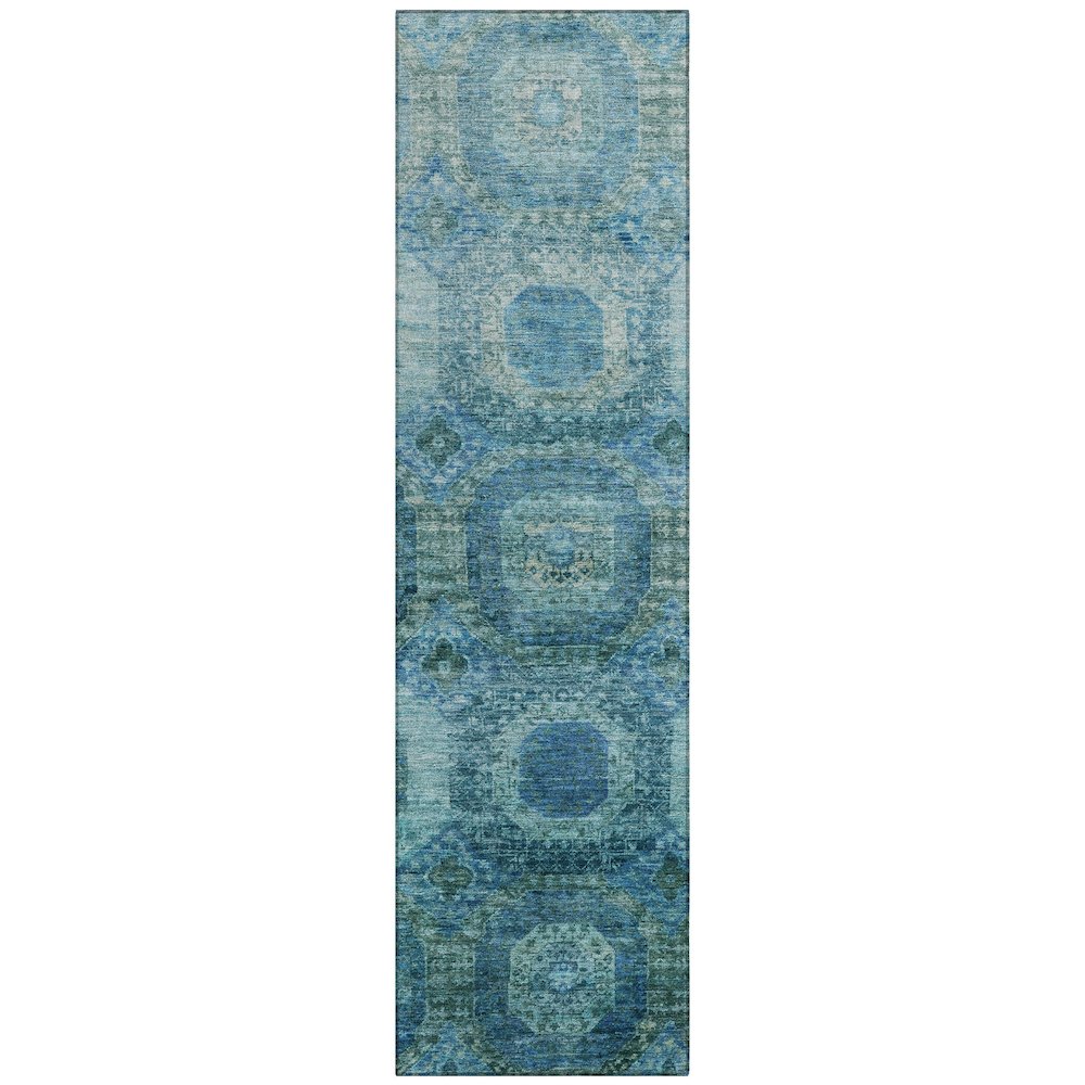 Machine Washable Indoor/Outdoor Chantille Blue 2'3" x 7'6" Runner Rug. Picture 1
