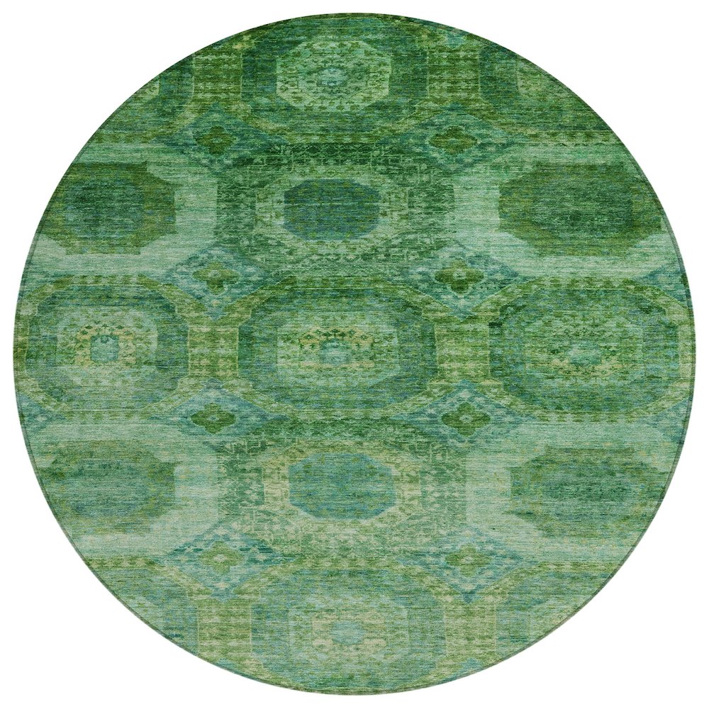 Machine Washable Indoor/Outdoor Chantille Emerald 8' x 8' Round Rug. Picture 1