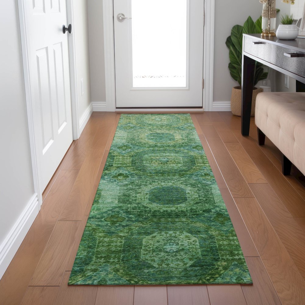 Machine Washable Indoor/Outdoor Chantille Emerald 2'3" x 7'6" Runner Rug. Picture 5