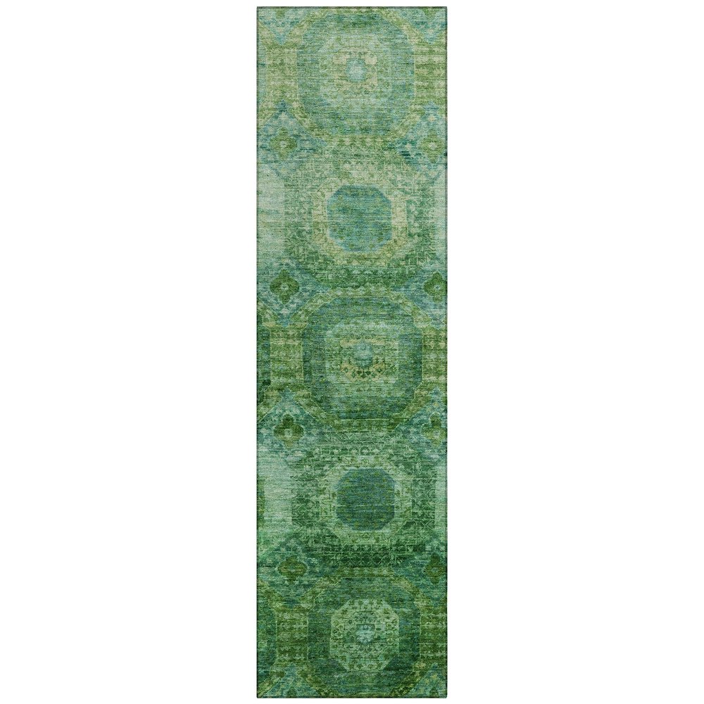 Machine Washable Indoor/Outdoor Chantille Emerald 2'3" x 7'6" Runner Rug. Picture 1