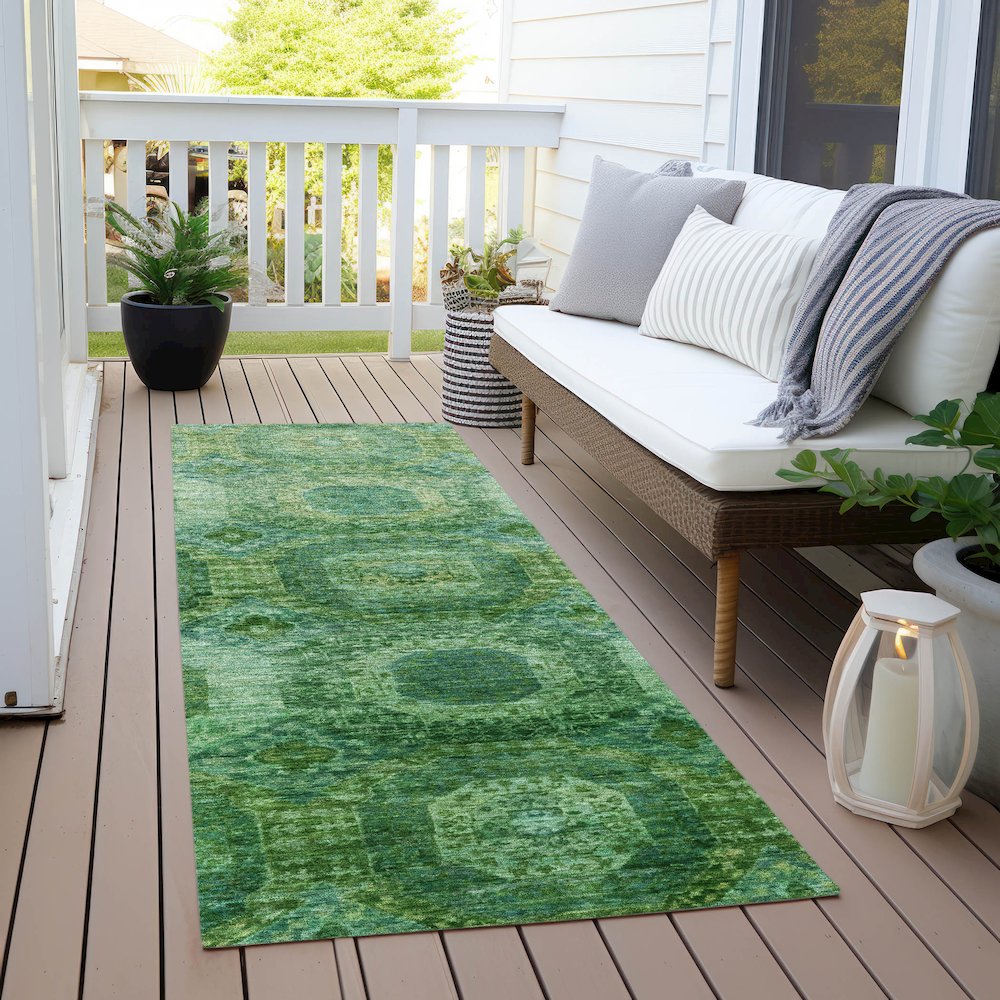 Machine Washable Indoor/Outdoor Chantille Emerald 2'3" x 7'6" Runner Rug. Picture 6