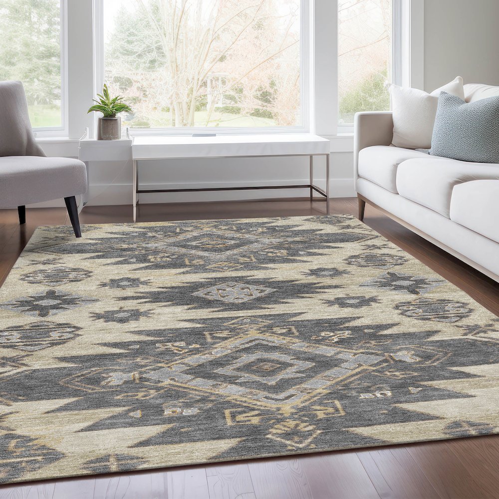 Machine Washable Indoor/Outdoor Chantille Beige 2'6" x 3'10" Rug. Picture 6