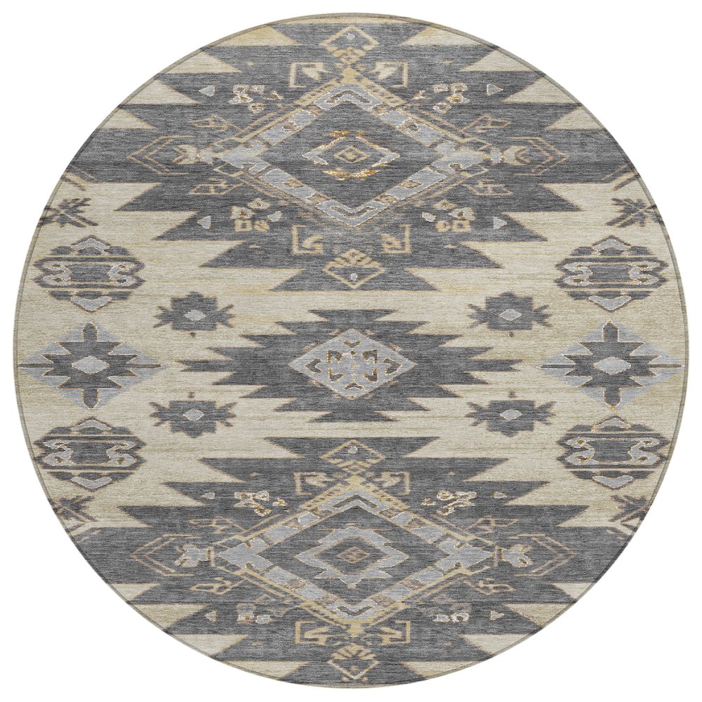 Machine Washable Indoor/Outdoor Chantille Beige 8' x 8' Round Rug. Picture 1