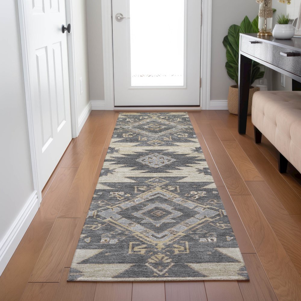Machine Washable Indoor/Outdoor Chantille Beige 2'3" x 7'6" Runner Rug. Picture 5