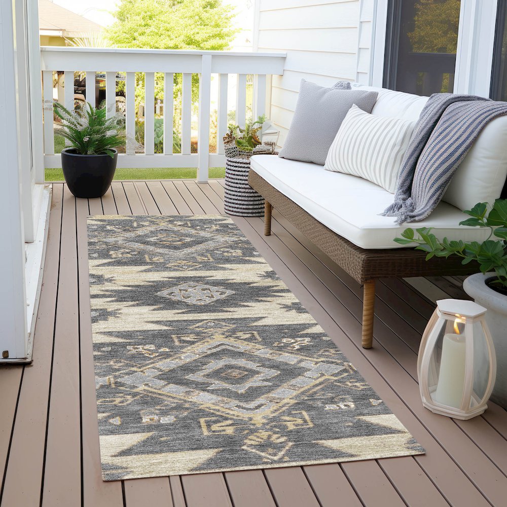 Machine Washable Indoor/Outdoor Chantille Beige 2'3" x 7'6" Runner Rug. Picture 6