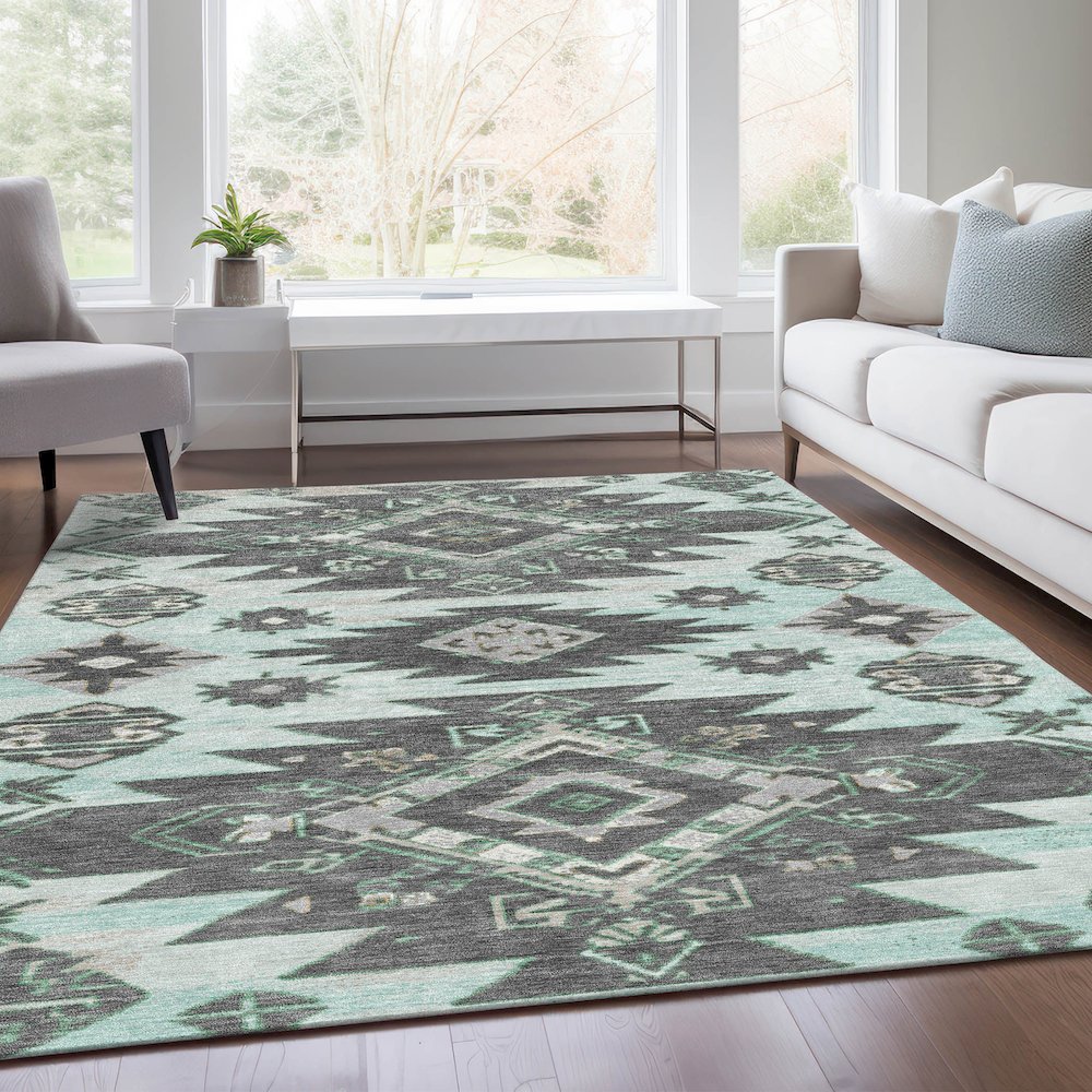 Machine Washable Indoor/Outdoor Chantille Mint 2'6" x 3'10" Rug. Picture 6
