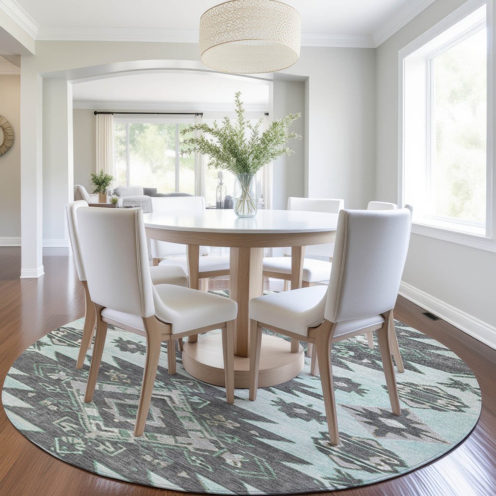 Machine Washable Indoor/Outdoor Chantille Mint 8' x 8' Round Rug. Picture 5