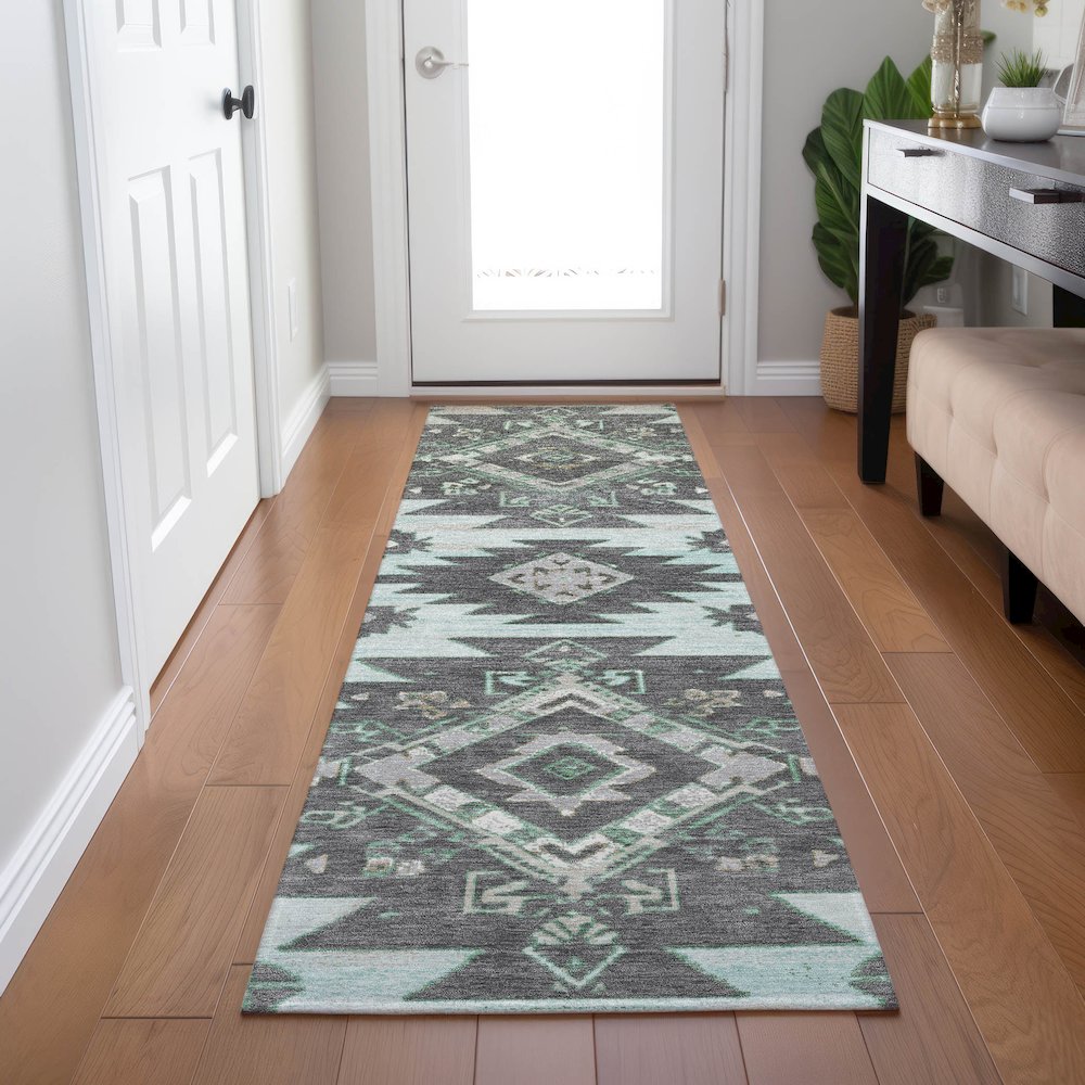 Machine Washable Indoor/Outdoor Chantille Mint 2'3" x 7'6" Runner Rug. Picture 5