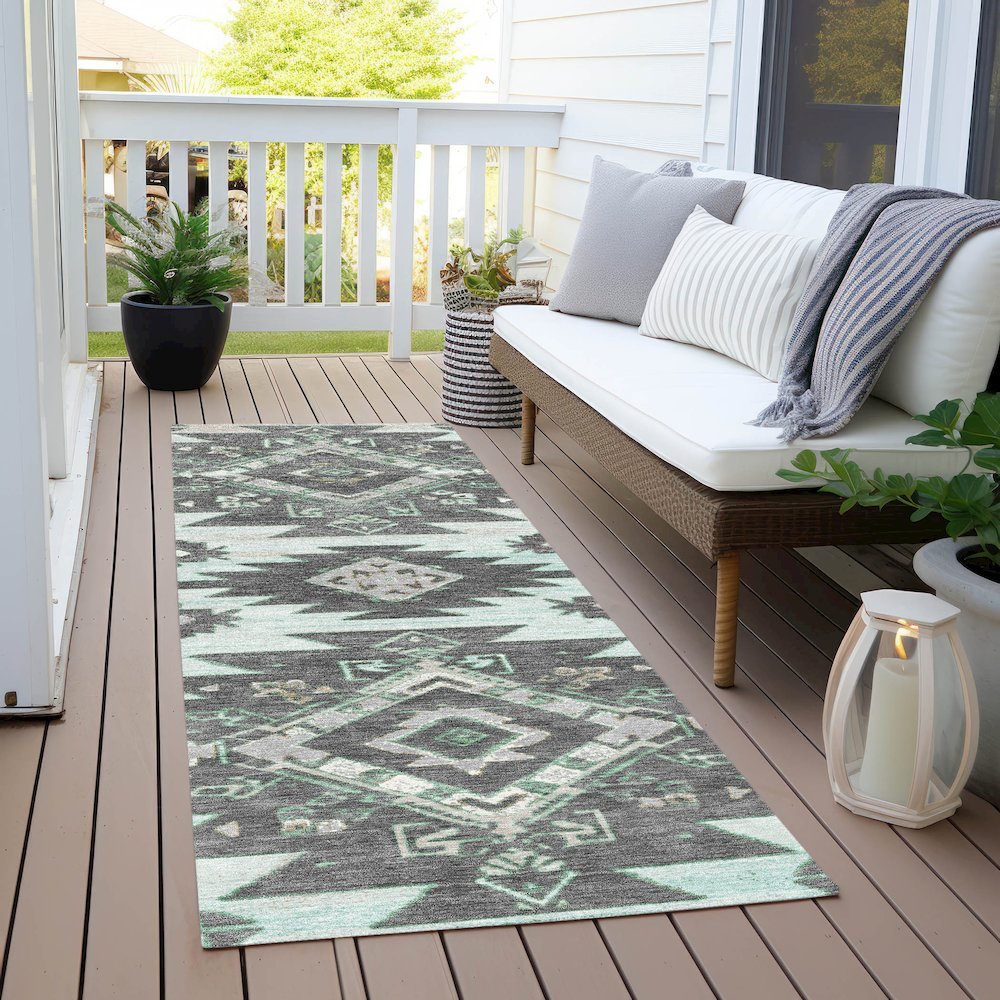 Machine Washable Indoor/Outdoor Chantille Mint 2'3" x 7'6" Runner Rug. Picture 6