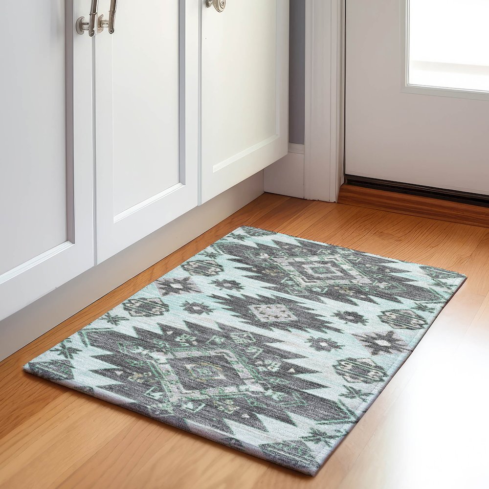 Machine Washable Indoor/Outdoor Chantille Mint 1'8" x 2'6" Rug. Picture 5