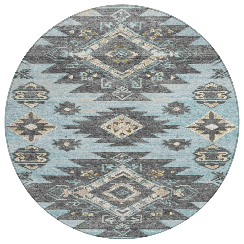 Machine Washable Indoor/Outdoor Chantille Teal 8' x 8' Round Rug. Picture 1