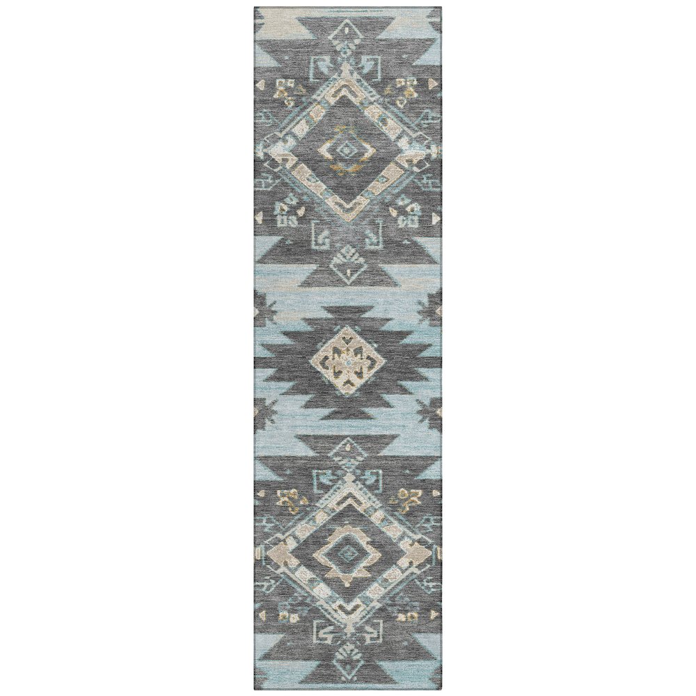 Machine Washable Indoor/Outdoor Chantille Teal 2'3" x 7'6" Runner Rug. Picture 1