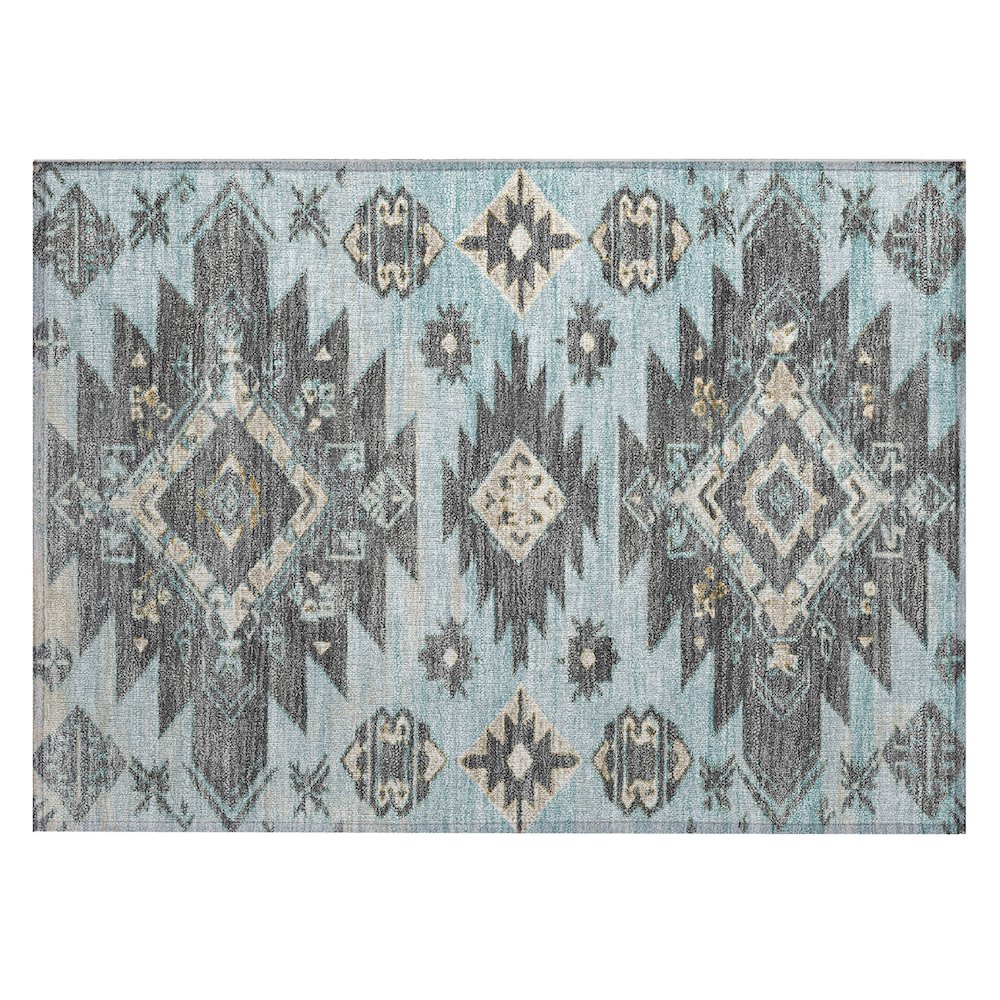 Machine Washable Indoor/Outdoor Chantille Teal 1'8" x 2'6" Rug. Picture 1