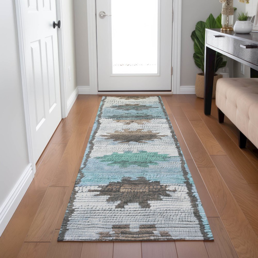 Machine Washable Indoor/Outdoor Chantille Brown 2'3" x 7'6" Runner Rug. Picture 5