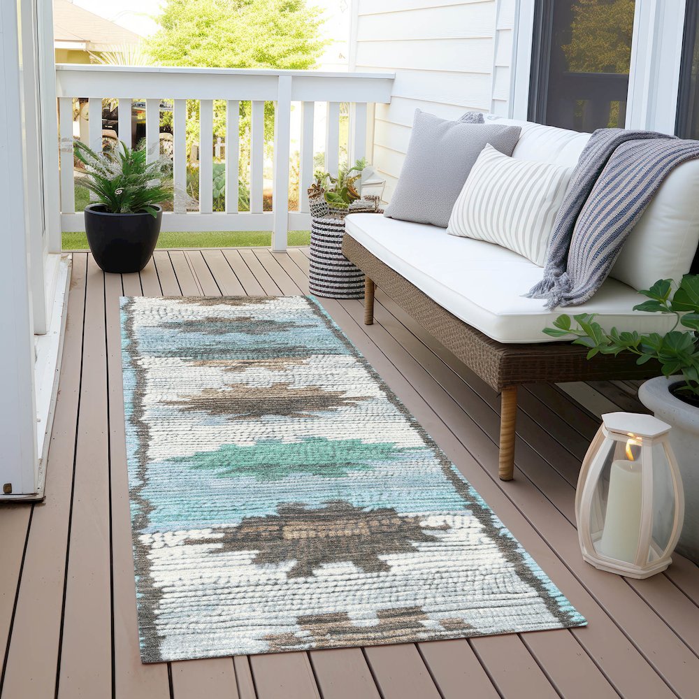 Machine Washable Indoor/Outdoor Chantille Brown 2'3" x 7'6" Runner Rug. Picture 6