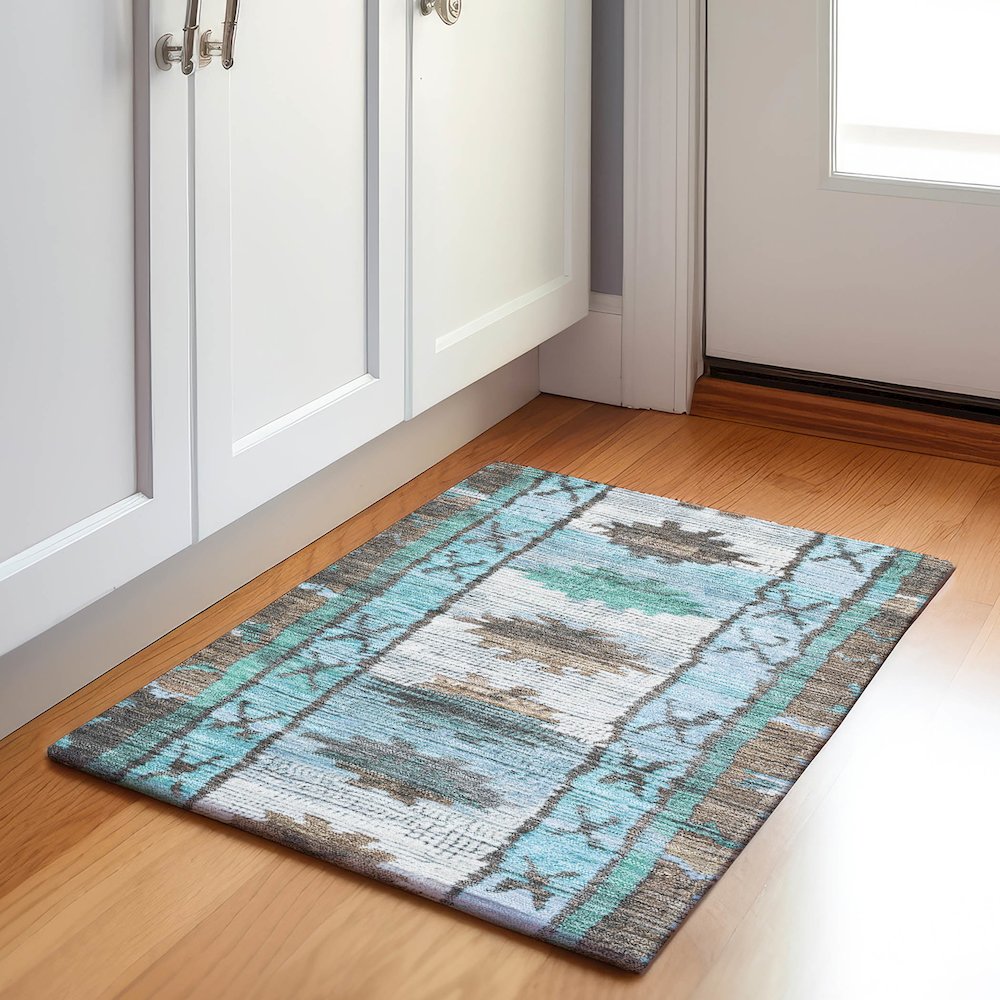 Machine Washable Indoor/Outdoor Chantille Brown 1'8" x 2'6" Rug. Picture 5