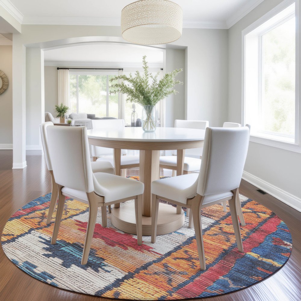 Machine Washable Indoor/Outdoor Chantille Navy 8' x 8' Round Rug. Picture 5