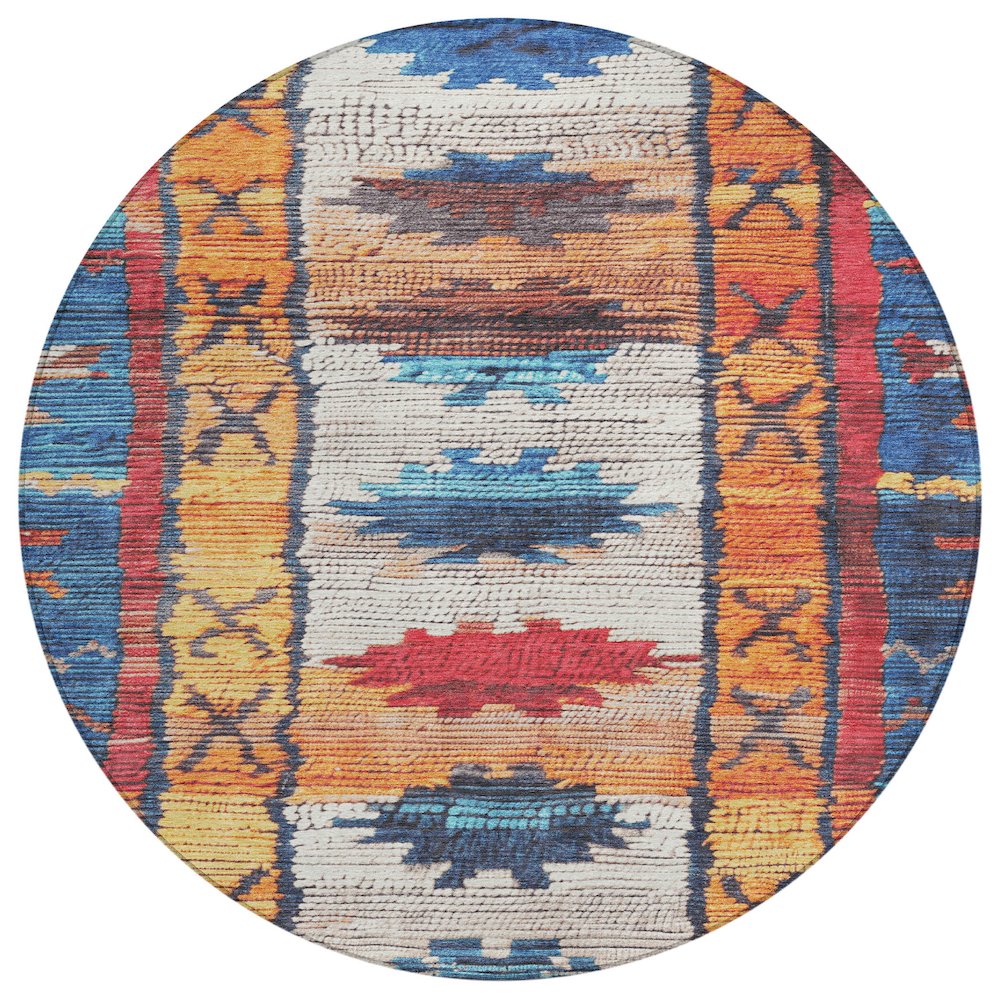Machine Washable Indoor/Outdoor Chantille Navy 8' x 8' Round Rug. Picture 1