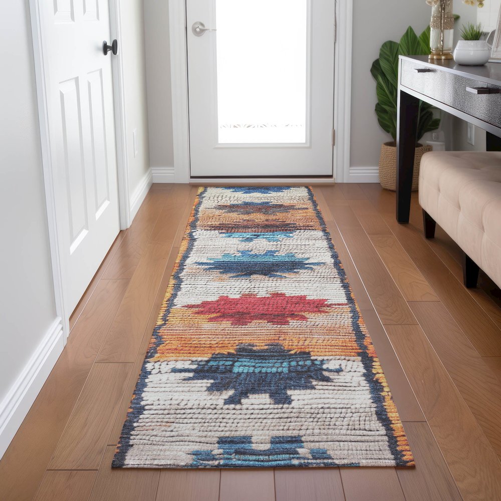 Machine Washable Indoor/Outdoor Chantille Navy 2'3" x 7'6" Runner Rug. Picture 5
