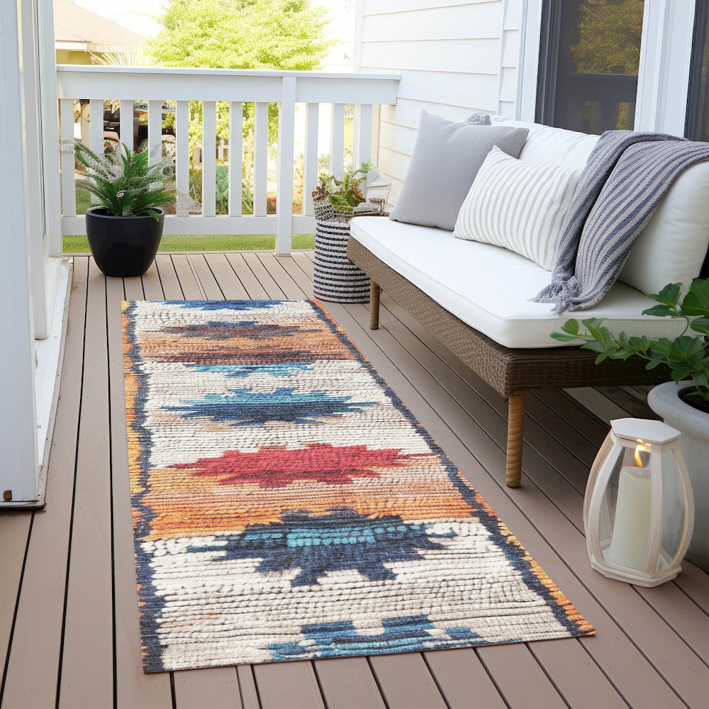 Machine Washable Indoor/Outdoor Chantille Navy 2'3" x 7'6" Runner Rug. Picture 6