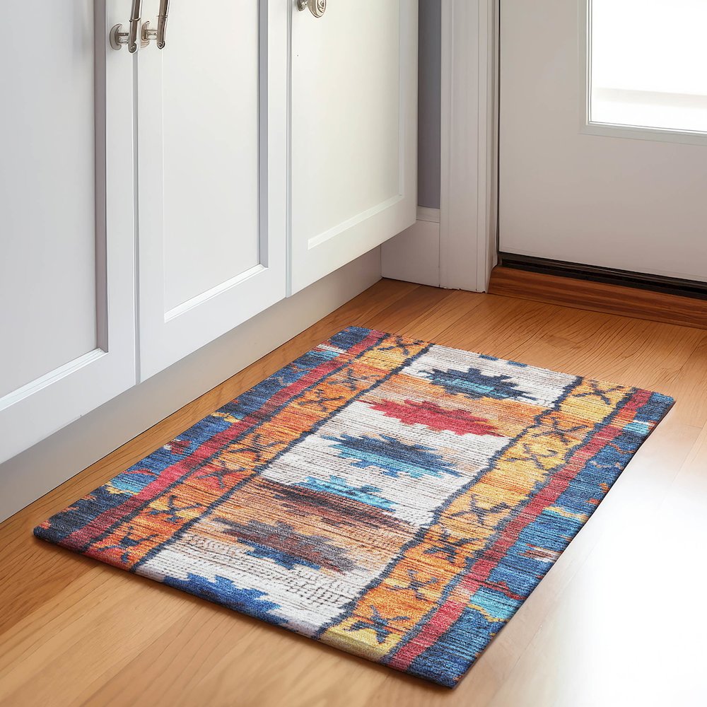 Machine Washable Indoor/Outdoor Chantille Navy 1'8" x 2'6" Rug. Picture 5