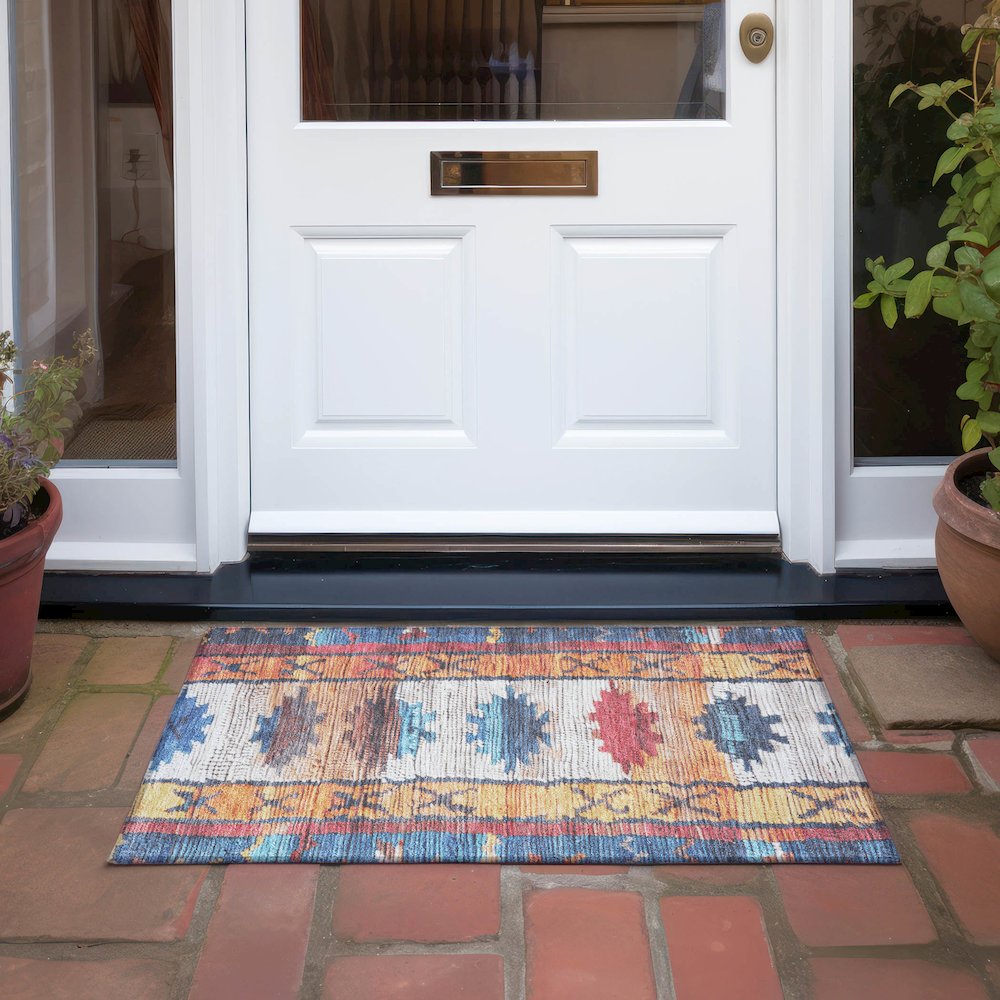 Machine Washable Indoor/Outdoor Chantille Navy 1'8" x 2'6" Rug. Picture 6