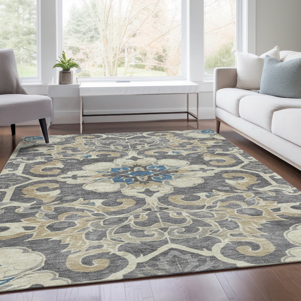 Machine Washable Indoor/Outdoor Chantille Beige 2'6" x 3'10" Rug. Picture 6