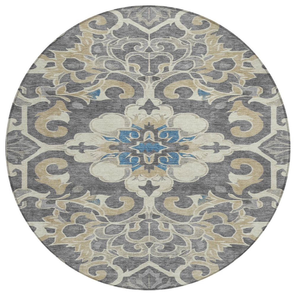 Machine Washable Indoor/Outdoor Chantille Beige 8' x 8' Round Rug. Picture 1