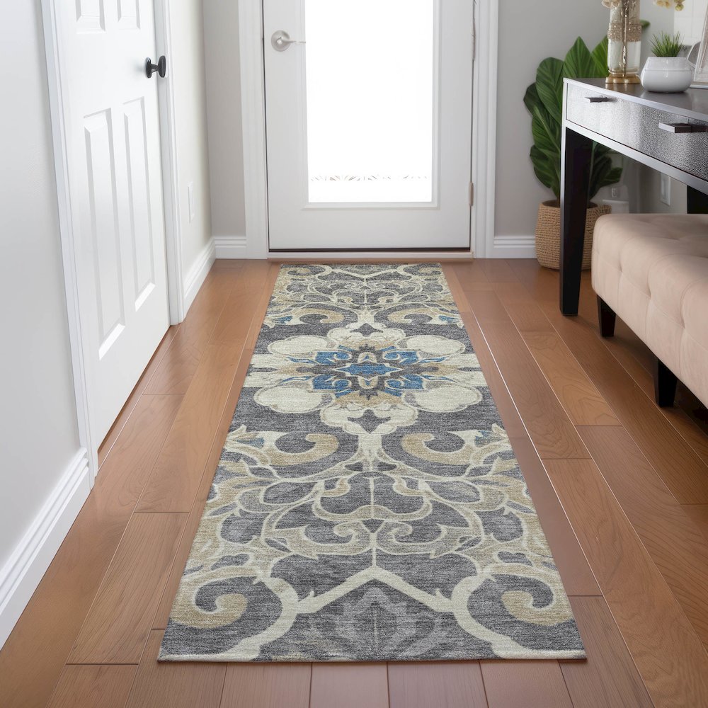 Machine Washable Indoor/Outdoor Chantille Beige 2'3" x 7'6" Runner Rug. Picture 5