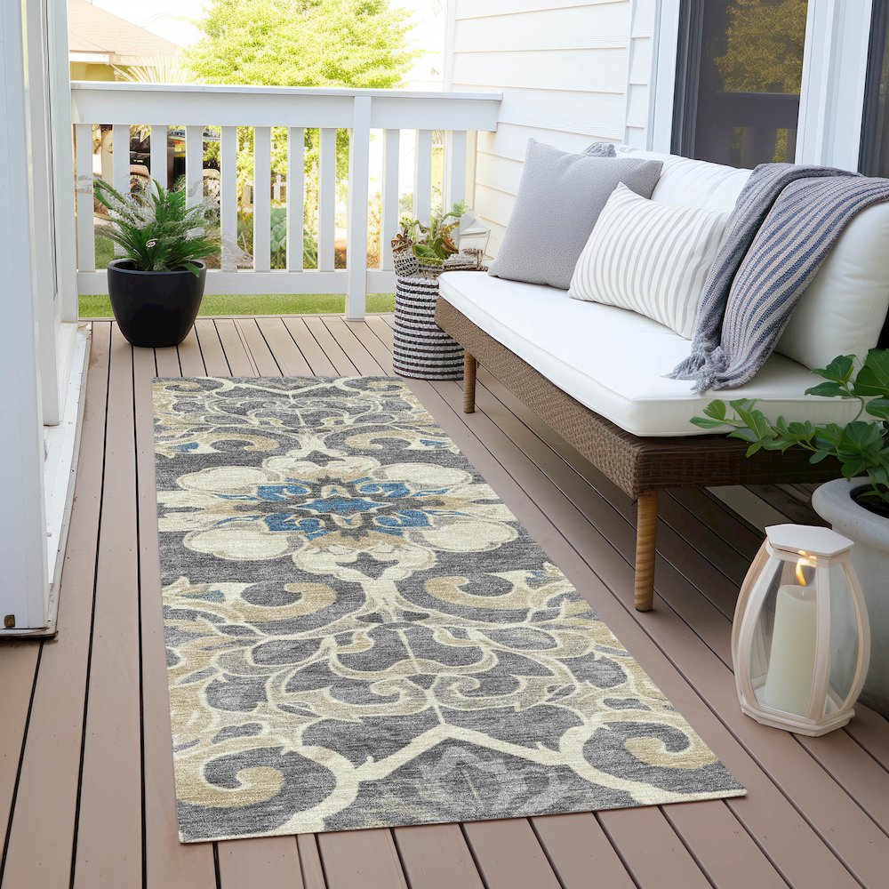 Machine Washable Indoor/Outdoor Chantille Beige 2'3" x 7'6" Runner Rug. Picture 6