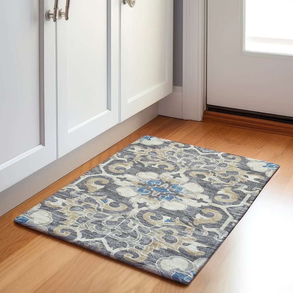 Machine Washable Indoor/Outdoor Chantille Beige 1'8" x 2'6" Rug. Picture 5