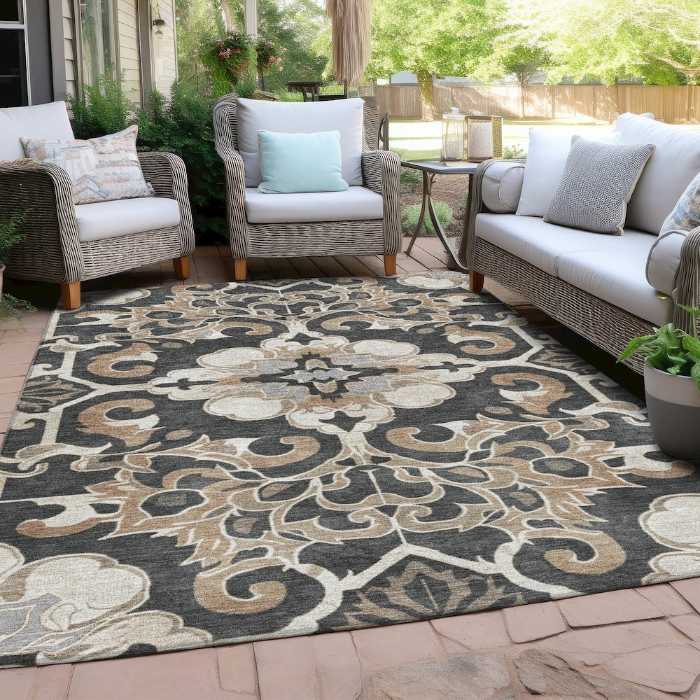 Machine Washable Indoor/Outdoor Chantille Charcoal 2'6" x 3'10" Rug. Picture 7