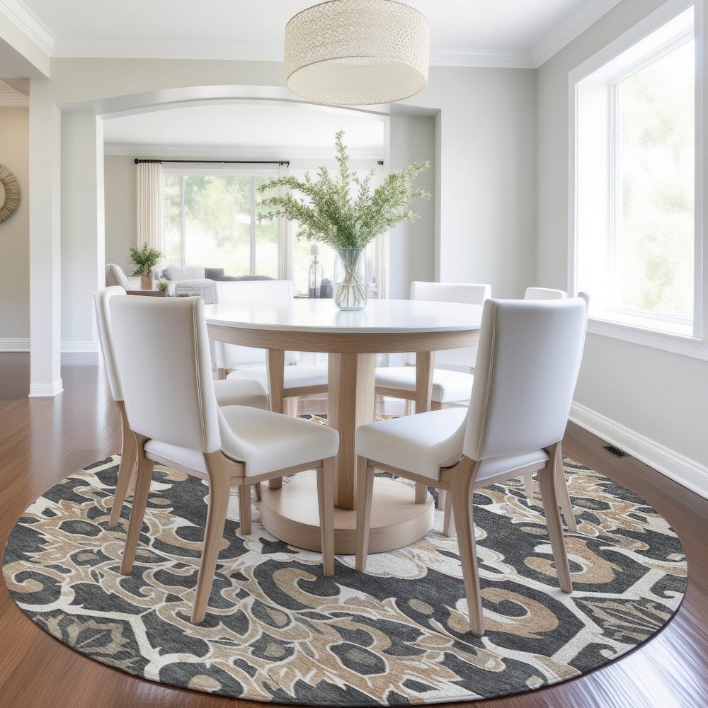 Machine Washable Indoor/Outdoor Chantille Charcoal 8' x 8' Round Rug. Picture 5