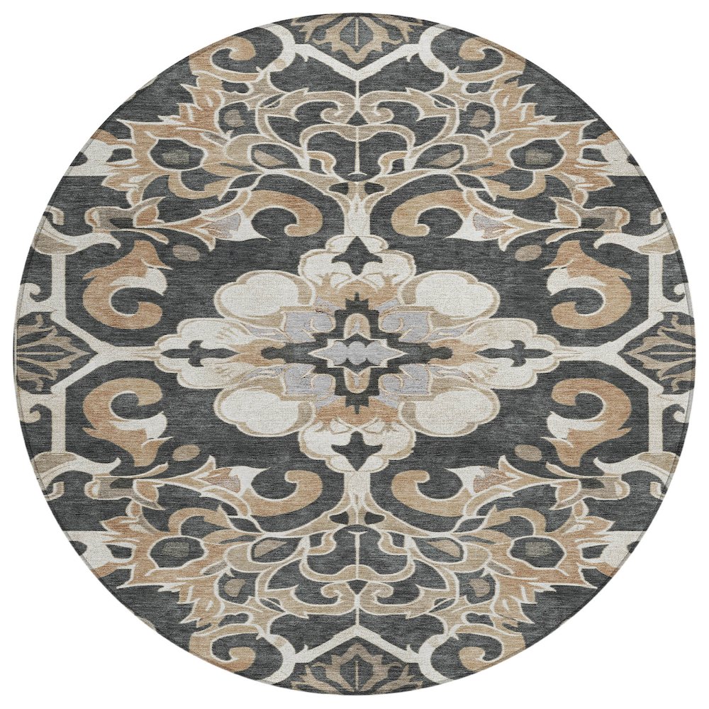 Machine Washable Indoor/Outdoor Chantille Charcoal 8' x 8' Round Rug. Picture 1