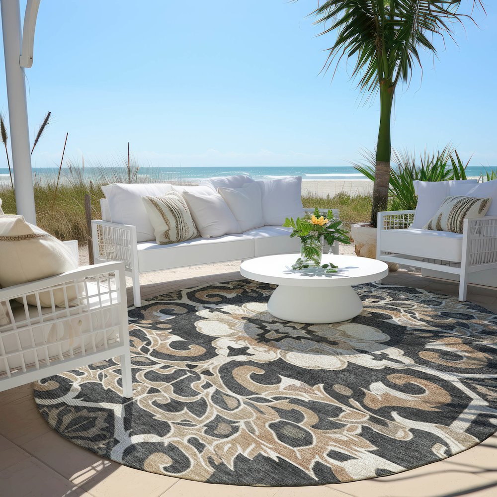 Machine Washable Indoor/Outdoor Chantille Charcoal 8' x 8' Round Rug. Picture 6