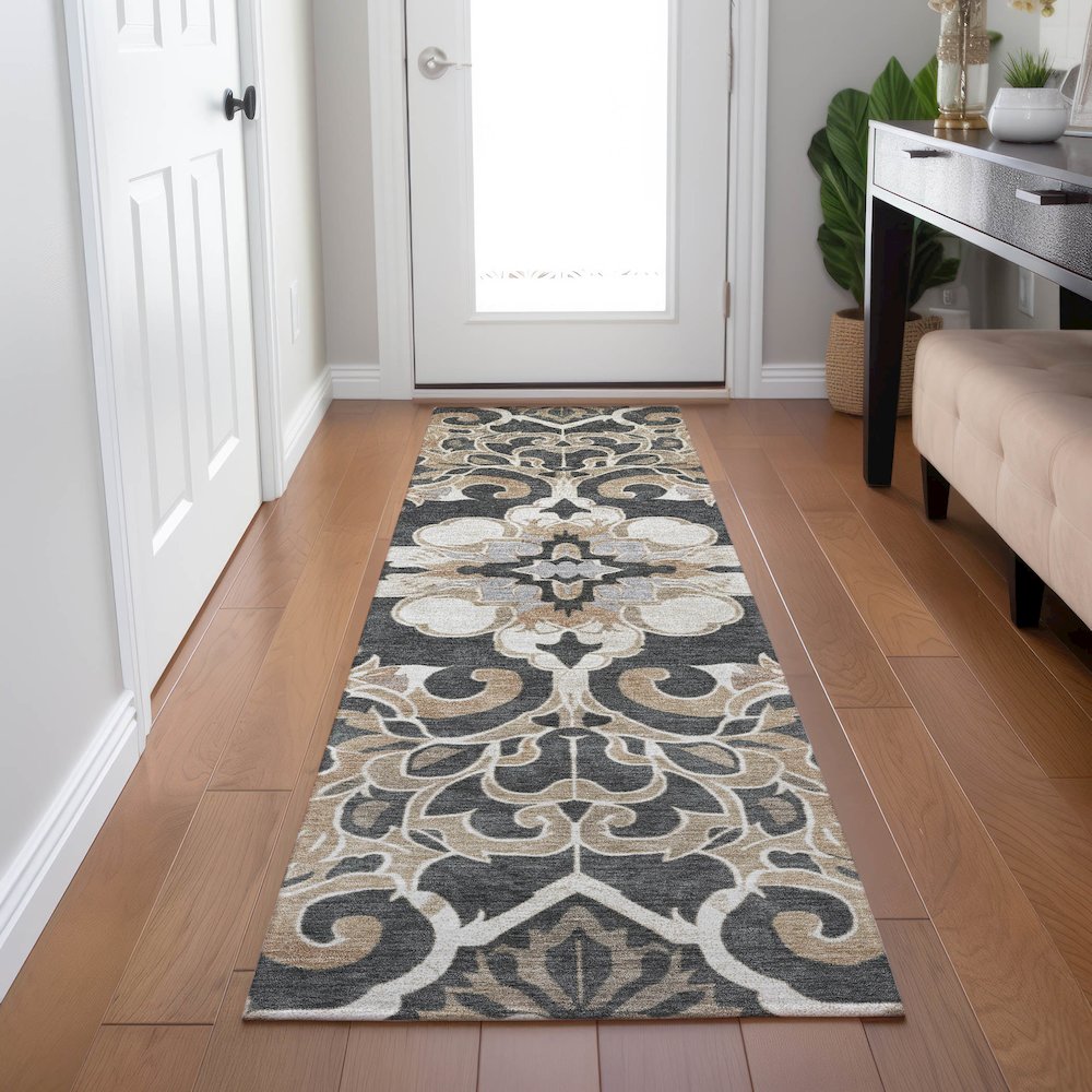 Machine Washable Indoor/Outdoor Chantille Charcoal 2'3" x 7'6" Runner Rug. Picture 5