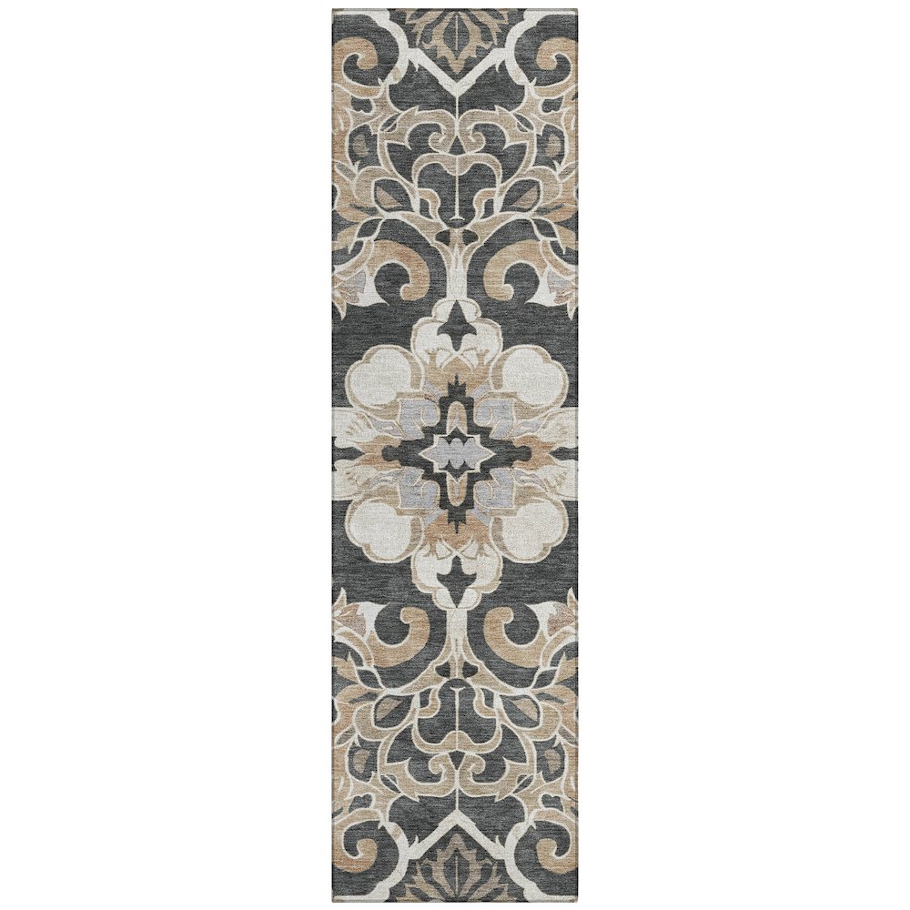 Machine Washable Indoor/Outdoor Chantille Charcoal 2'3" x 7'6" Runner Rug. Picture 1