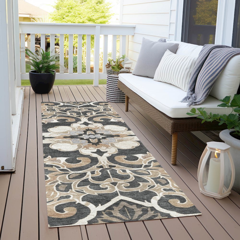 Machine Washable Indoor/Outdoor Chantille Charcoal 2'3" x 7'6" Runner Rug. Picture 6