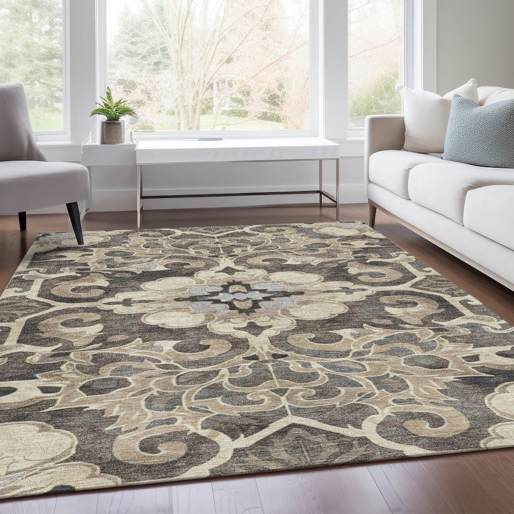 Machine Washable Indoor/Outdoor Chantille Chocolate 2'6" x 3'10" Rug. Picture 6