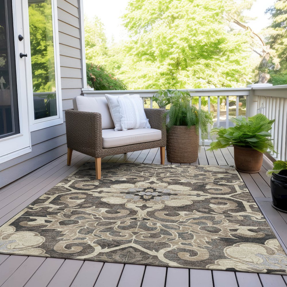 Machine Washable Indoor/Outdoor Chantille Chocolate 2'6" x 3'10" Rug. Picture 8