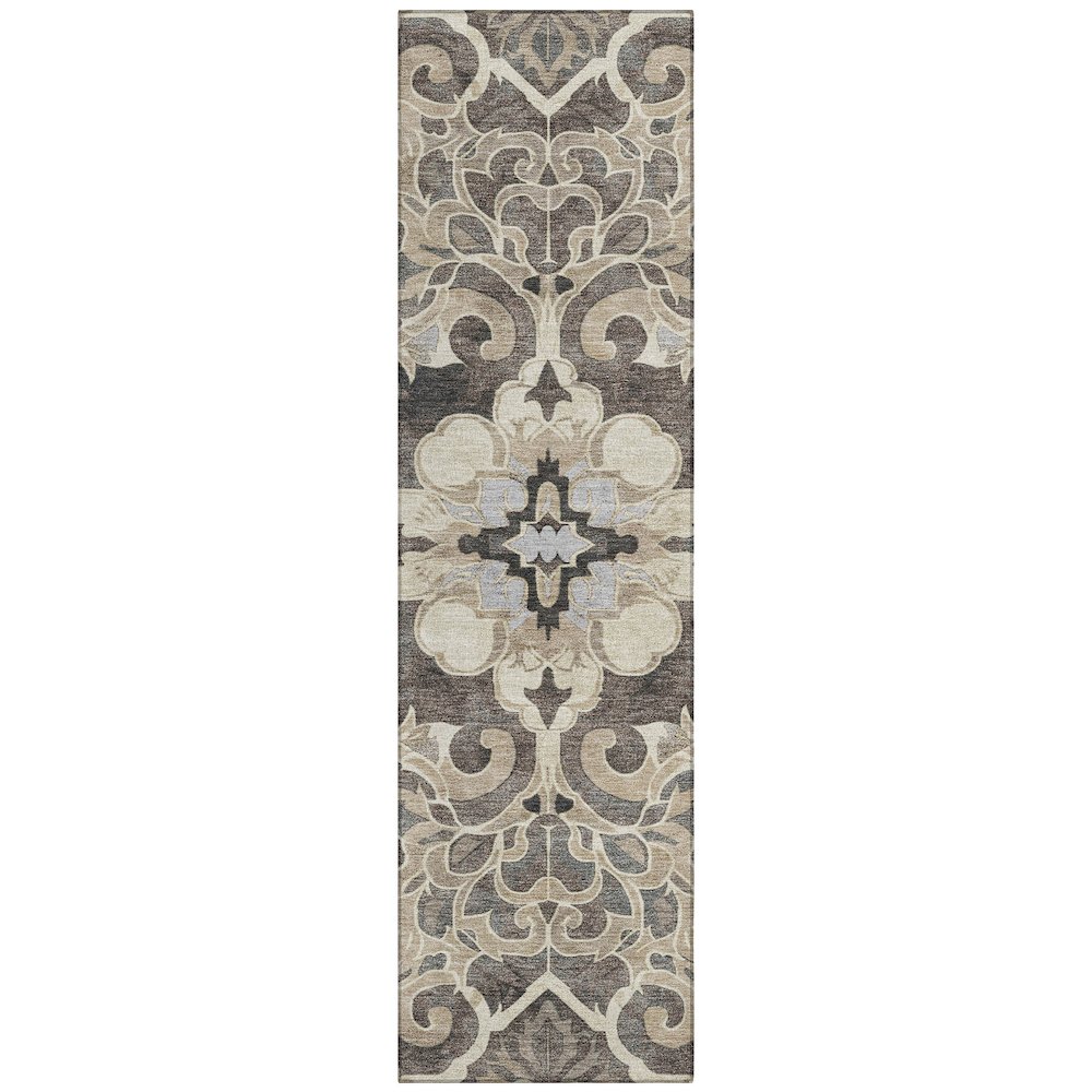 Machine Washable Indoor/Outdoor Chantille Chocolate 2'3" x 7'6" Runner Rug. Picture 1