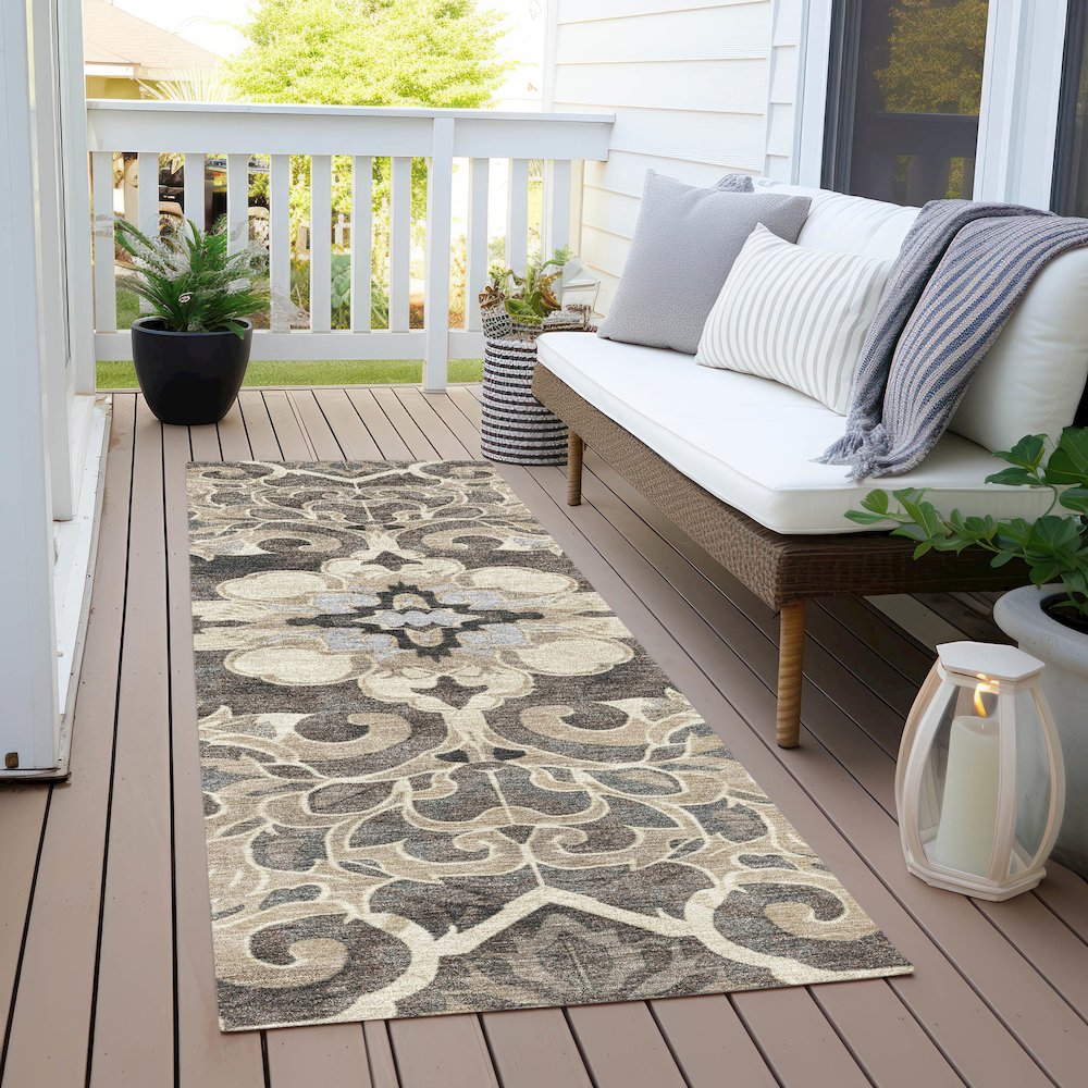 Machine Washable Indoor/Outdoor Chantille Chocolate 2'3" x 7'6" Runner Rug. Picture 6