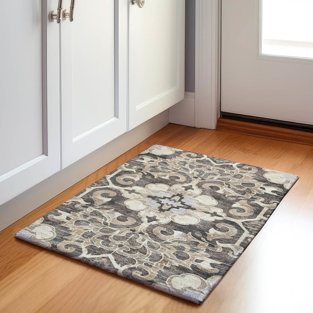 Machine Washable Indoor/Outdoor Chantille Chocolate 1'8" x 2'6" Rug. Picture 5