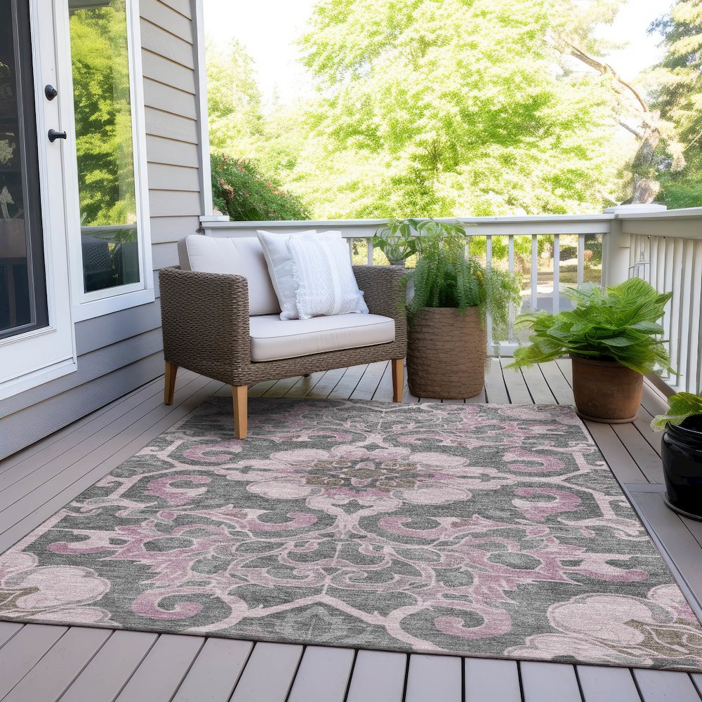 Machine Washable Indoor/Outdoor Chantille Pink 2'6" x 3'10" Rug. Picture 8