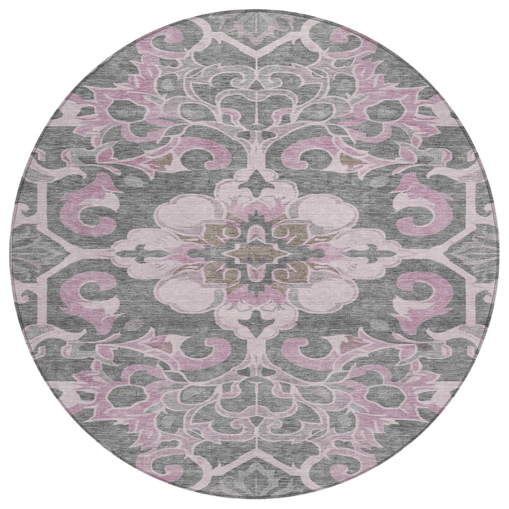 Machine Washable Indoor/Outdoor Chantille Pink 8' x 8' Round Rug. Picture 1
